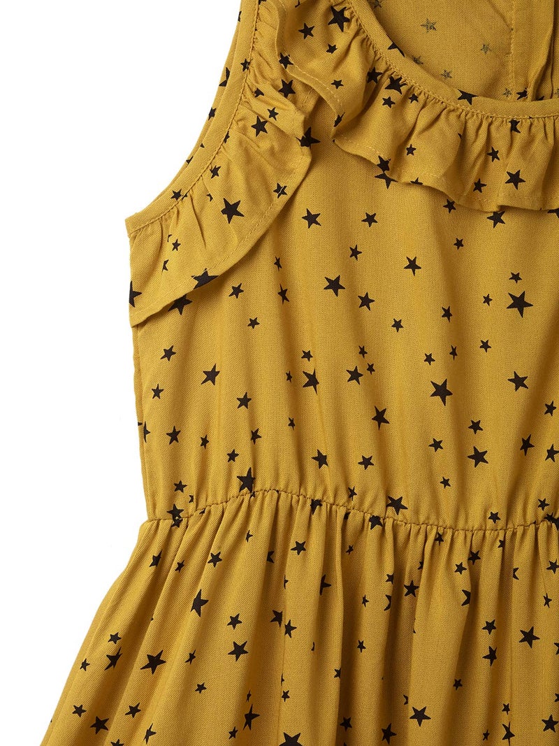 Cub McPaws Girls' Yellow Star Pattern Midi Dress - Image 3
